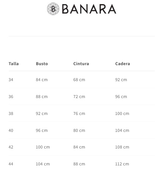 GUÍA TALLAS BANARA